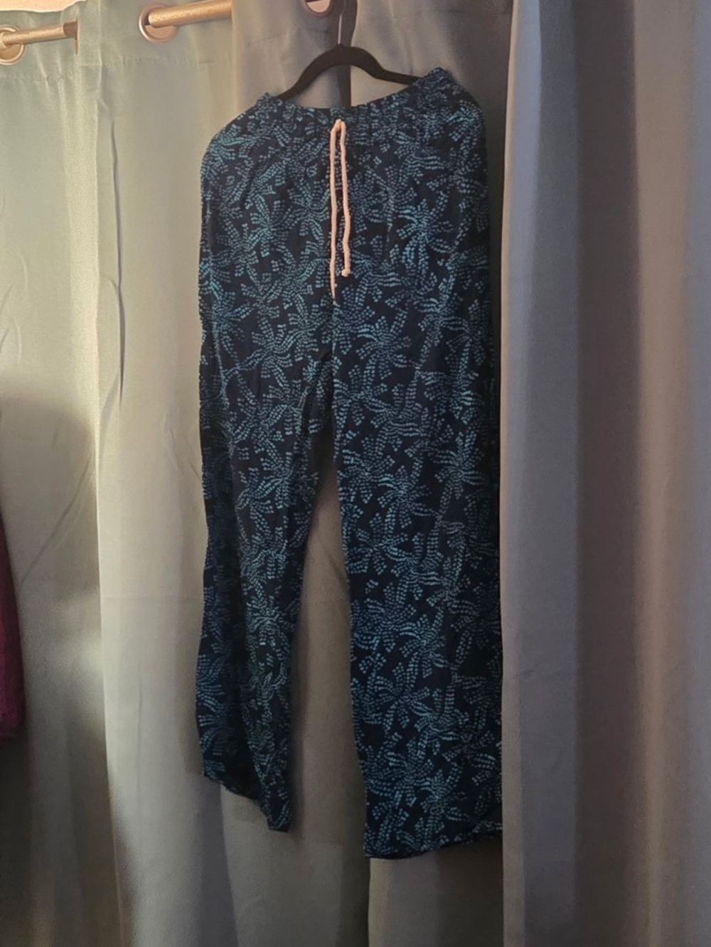 Navy Blue Tropical Print Lounge Pants with  Drawstring